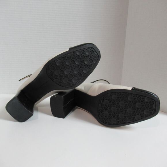 Adrienne Vittadini Heels Womens Size 7.5 Cream Black Toe Pierce Chunky Classy - Picture 8 of 13